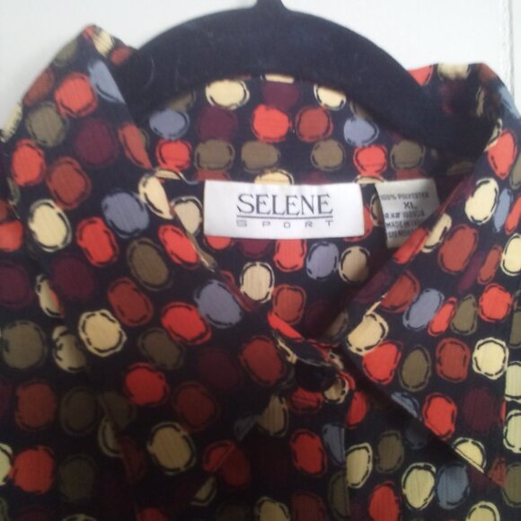 Selene Sport Blouse XL Button Up Long Sleeve Circles Colorful - Picture 5 of 14